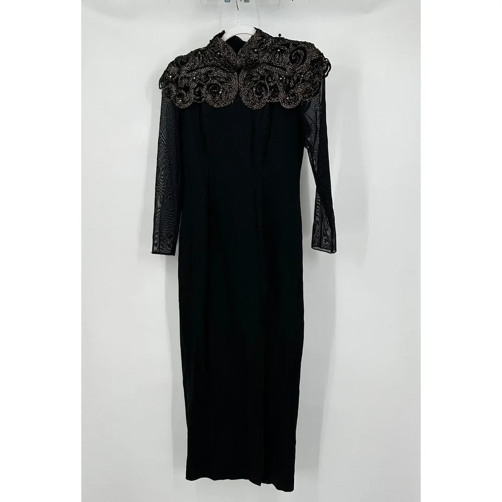Womens Whimsigoth Maxi Gown Size 8 Dress Beaded Old Hollywood Glam Gala Vintage - Picture 1 of 7